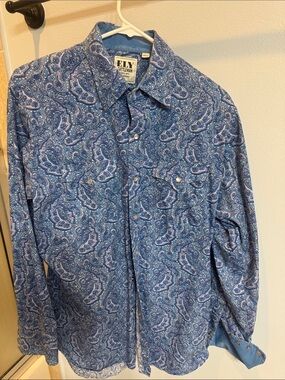 Ely Cattleman Navy and White Paisley Western Shirt